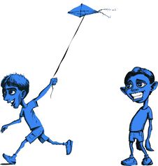 Sad Boy And Boy Flying Kite Royalty Free Stock Images
