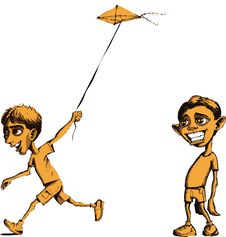 Sad Boy And Boy Flying Kite Royalty Free Stock Image