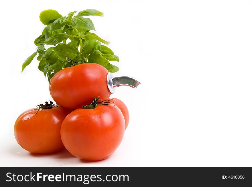 Red tomatos as source of tomato juice with tap