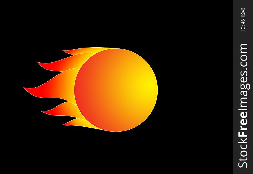 Red-yellow sphere and flame on a black background. Red-yellow sphere and flame on a black background