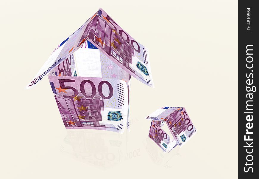 Money houses made from 500 euro banknotes