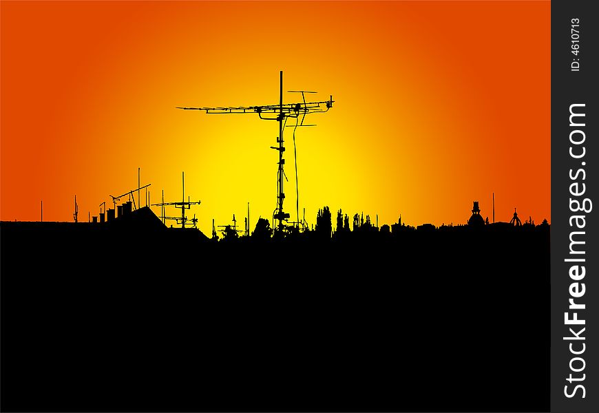Silhouete of city with evening red sky vector. Silhouete of city with evening red sky vector