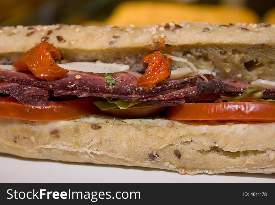 Close-up of a sandwich with vegetables