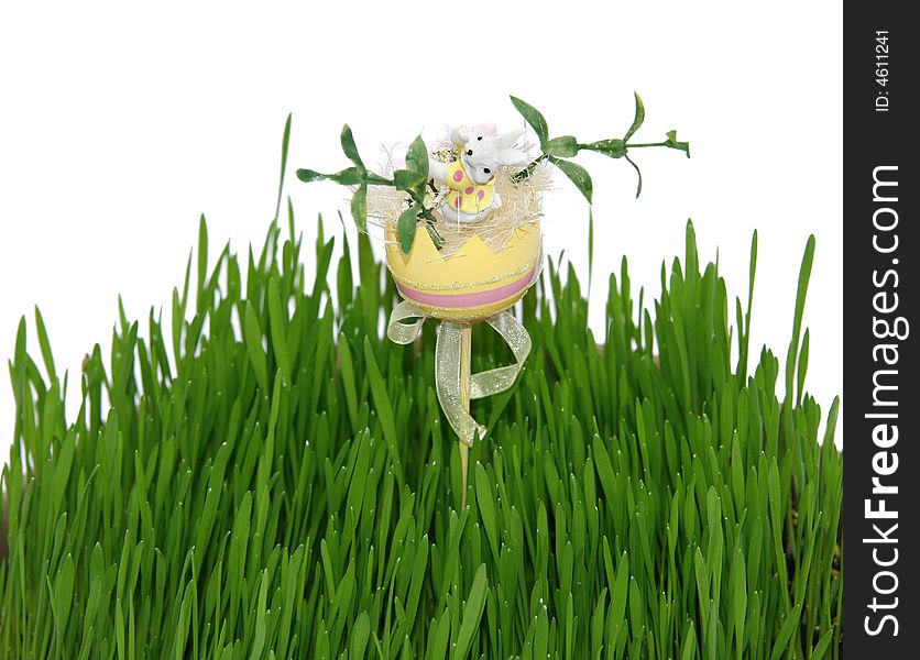 Egg With Easter Rabbit In Fresh Grass