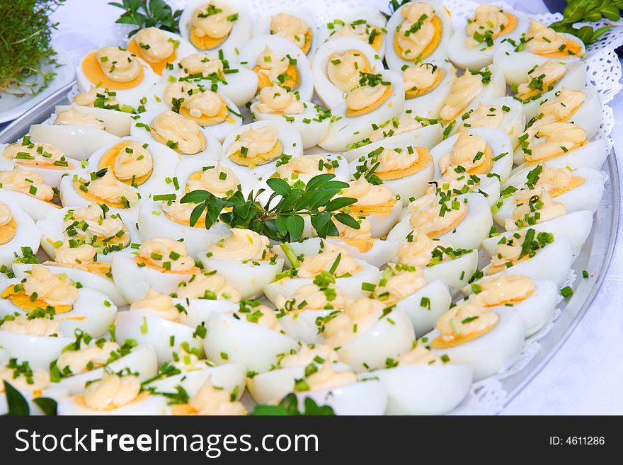 Food plate with eggs with mayonnaise
