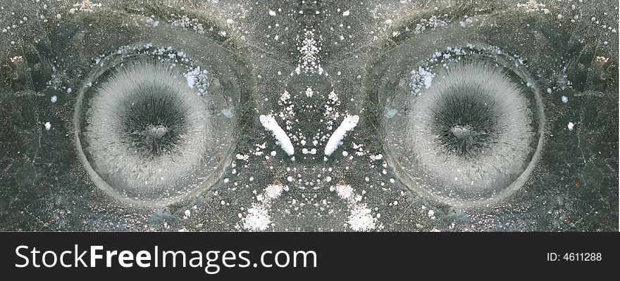 Mirrored ice anomaly looks like unhuman eyes. Mirrored ice anomaly looks like unhuman eyes