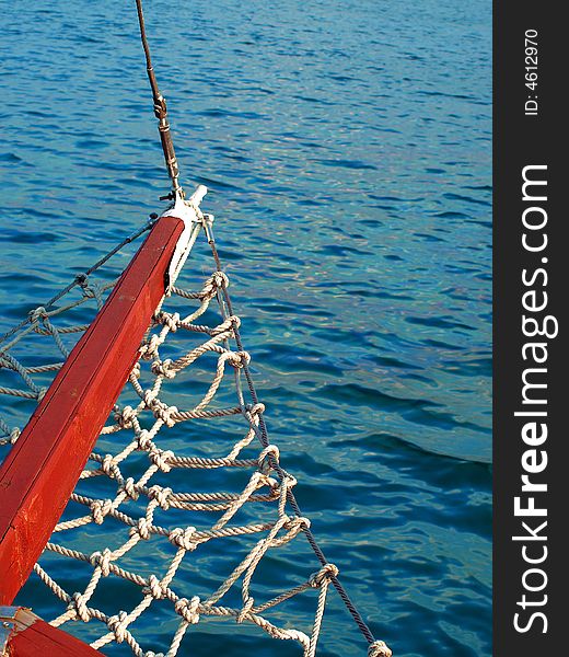 Bowsprit of the Little Sailing Boat with the Rig