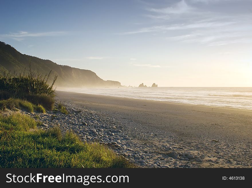 Evening on a beach on the West Coast of the South Island, New Zealand. Evening on a beach on the West Coast of the South Island, New Zealand