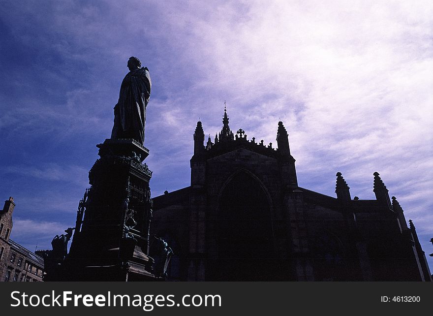 A silhouette view of St. Giles' Cathedral in Edinburgh