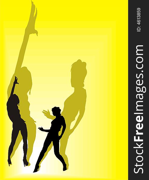 The dancing  girls on a yellow background