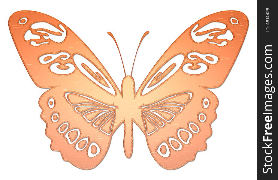 Light orange and yellow butterfly on white background. Light orange and yellow butterfly on white background.