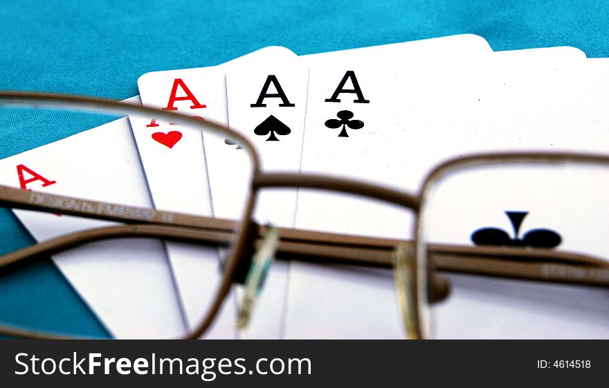 The foto of cards on green background