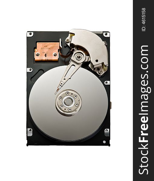 Isolated opened hard disk drive. Isolated opened hard disk drive