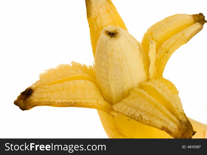 Isolated opened banana on white background