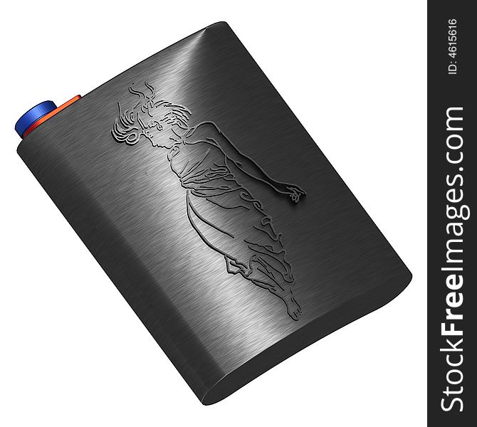 Flask with the image of the girl isolated on the white background