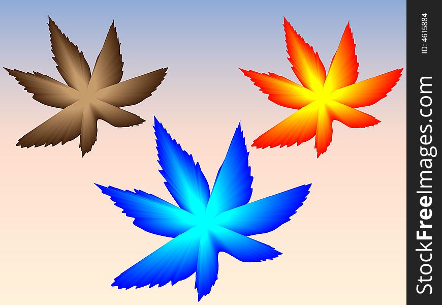 Three 3d leaf vector illustration