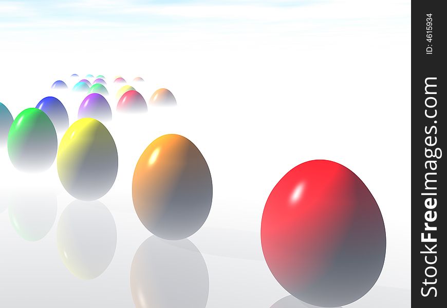 A collection of colorful Easter eggs. 3D rendering.