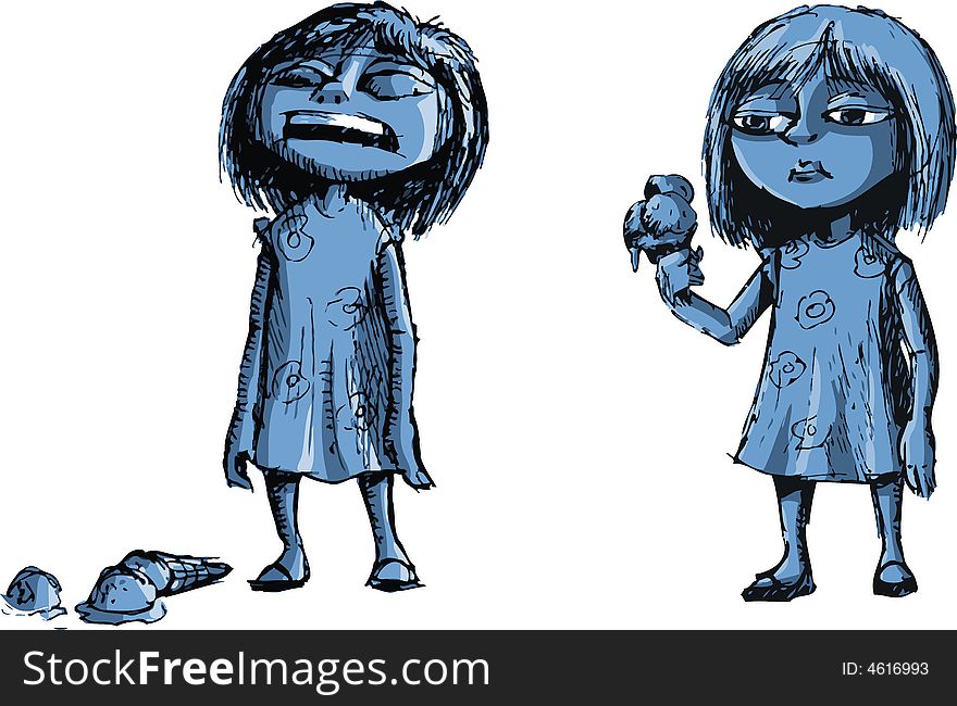 Girl with ice cream and girl crying