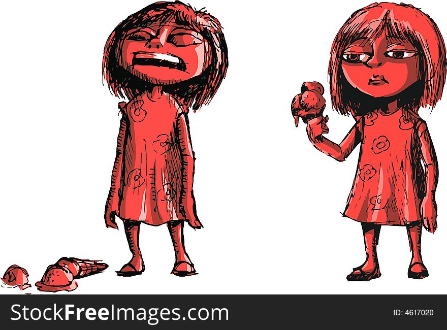 Girl with ice cream and girl crying