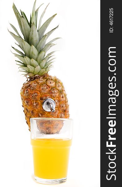 Pineapple with tap and juice. Pineapple with tap and juice