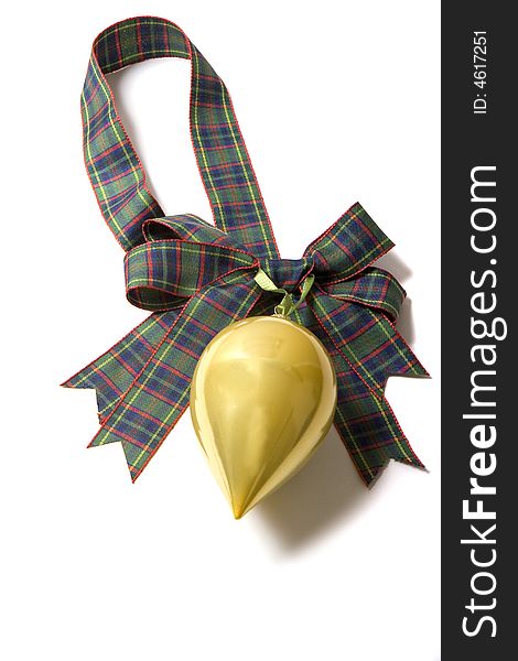 Gold Ornament with Plaid Ribbon