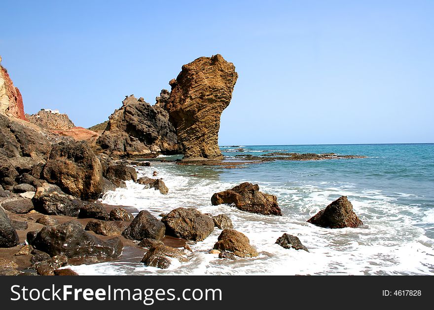 Remote volcanic island and the rocks