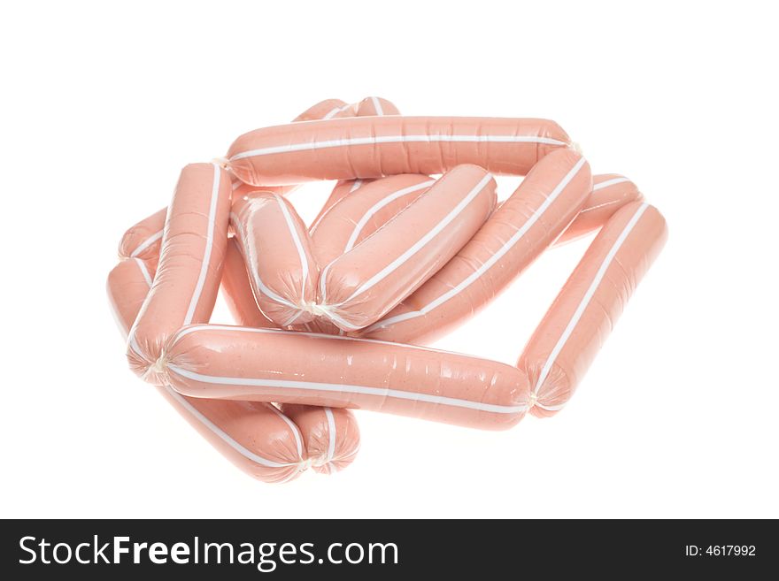 Some fresh wieners with  strips isolated over white