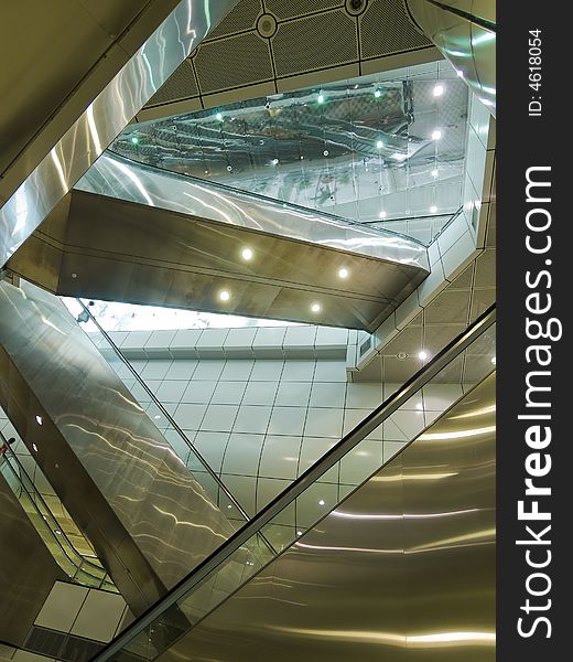 Complex escalators in a mass rapid transit underground station