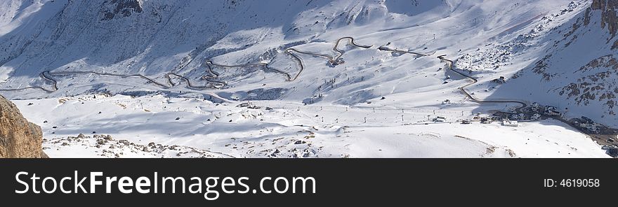 Beautiful Winter Mountain Winding Road Landscape