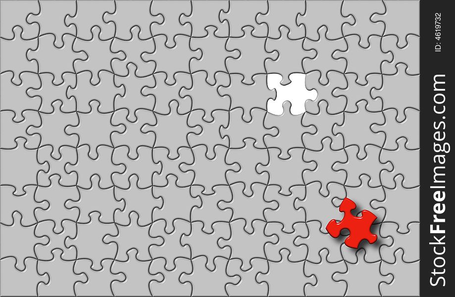 Illustration of grey puzzle with one red element. Illustration of grey puzzle with one red element