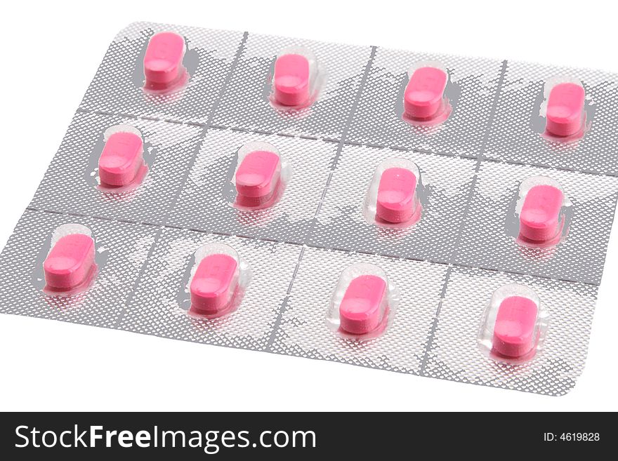Pink pill medication still in the blister pack. Pink pill medication still in the blister pack
