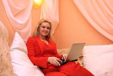 Woman Using Laptop At Home Stock Images Woman Using Laptop At Home Stock Images