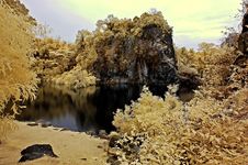 Infrared Photo – Lake, Rock, Reflection And Tree Royalty Free Stock Photos Infrared Photo – Lake, Rock, Reflection And Tree Royalty Free Stock Photos