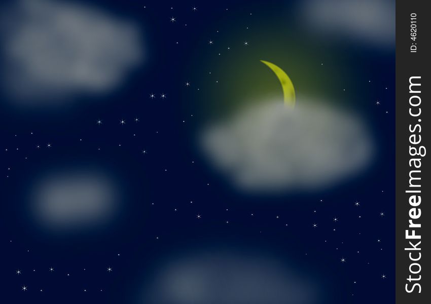 Night landscape - the moon, clouds and stars. Night landscape - the moon, clouds and stars