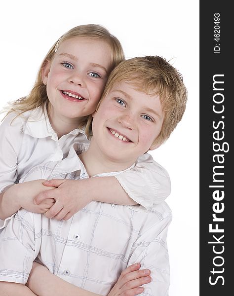 Brother and sister, both blond hair and blue eyes