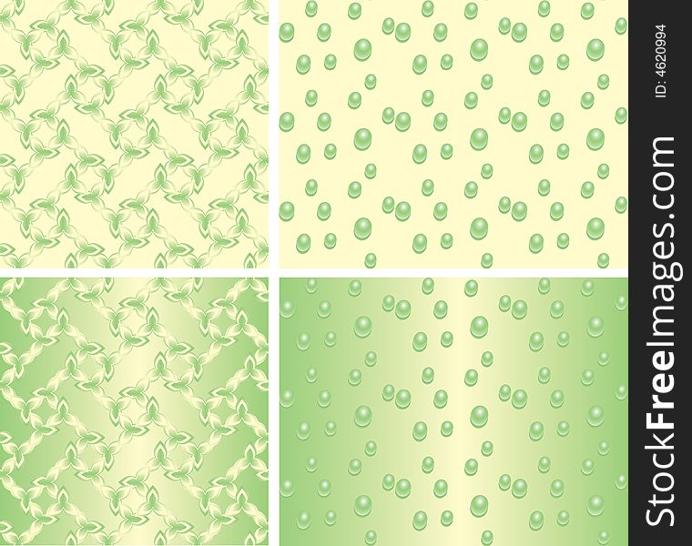 Vector seamless pattern - floral ornament and drops of water