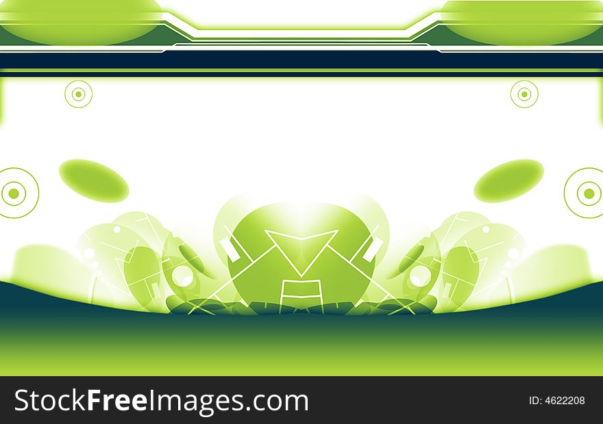 Decorative abstract illustration, with green hi-tech shapes. Decorative abstract illustration, with green hi-tech shapes.