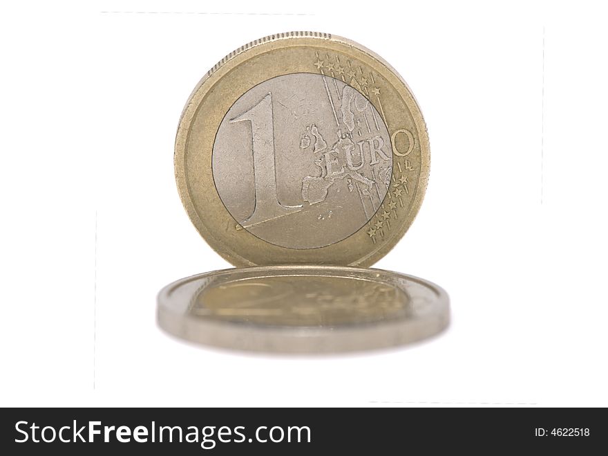 Two euro coins composition on white background