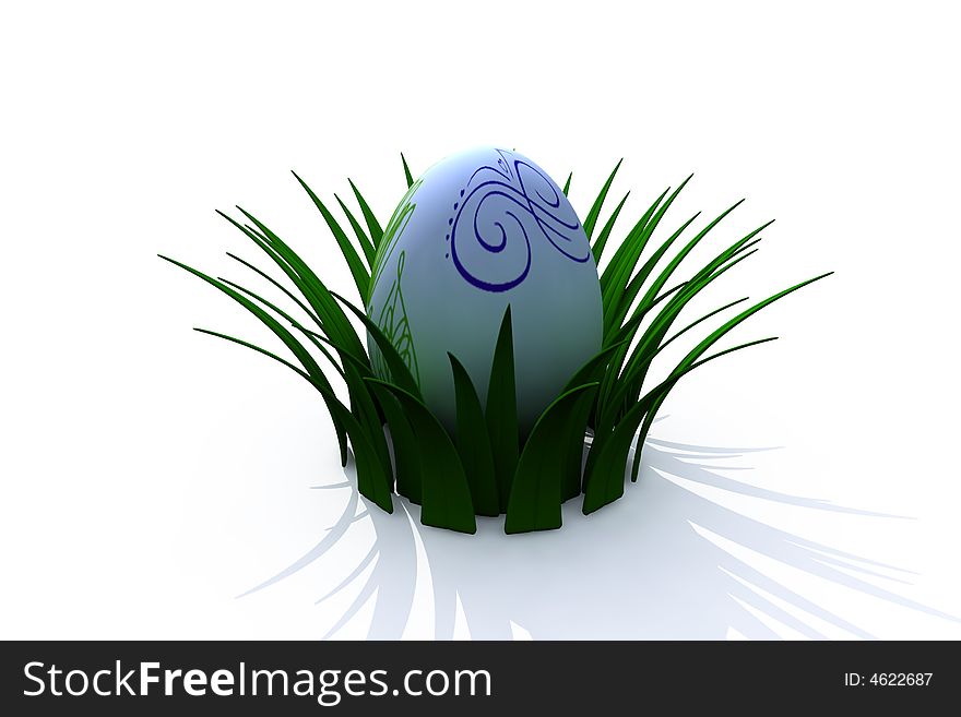Easter egg in the nest - 3d render - isolated on white