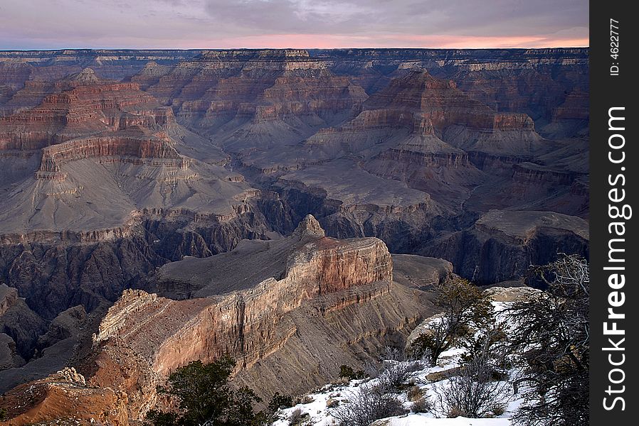 This is a winter shot of the Grand Canyon as evening approached. This is a winter shot of the Grand Canyon as evening approached.