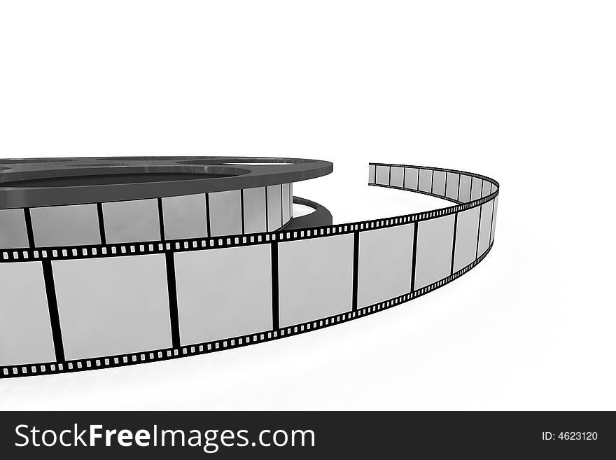Isolated film reel closeup - 3d illustration on white background