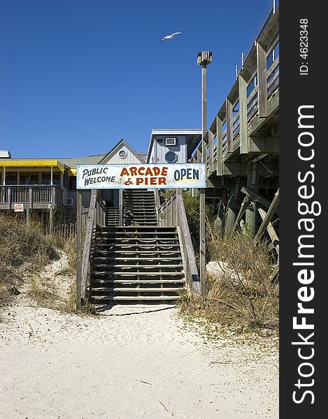 Steps leading to an entrance to a public pier and arcade. Steps leading to an entrance to a public pier and arcade.