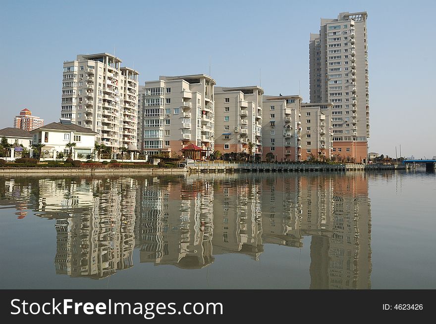 New housing in the riverside, China. New housing in the riverside, China.