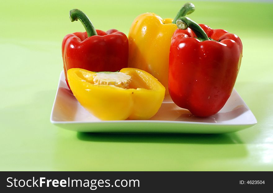 Plateful of Red and Yellow Peppers