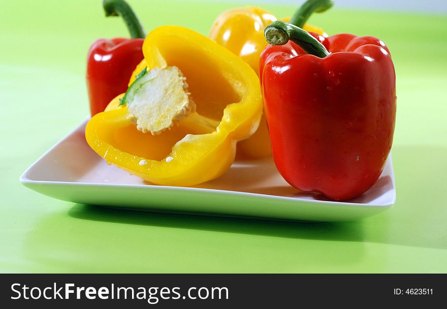 Plateful of Red and Yellow Peppers