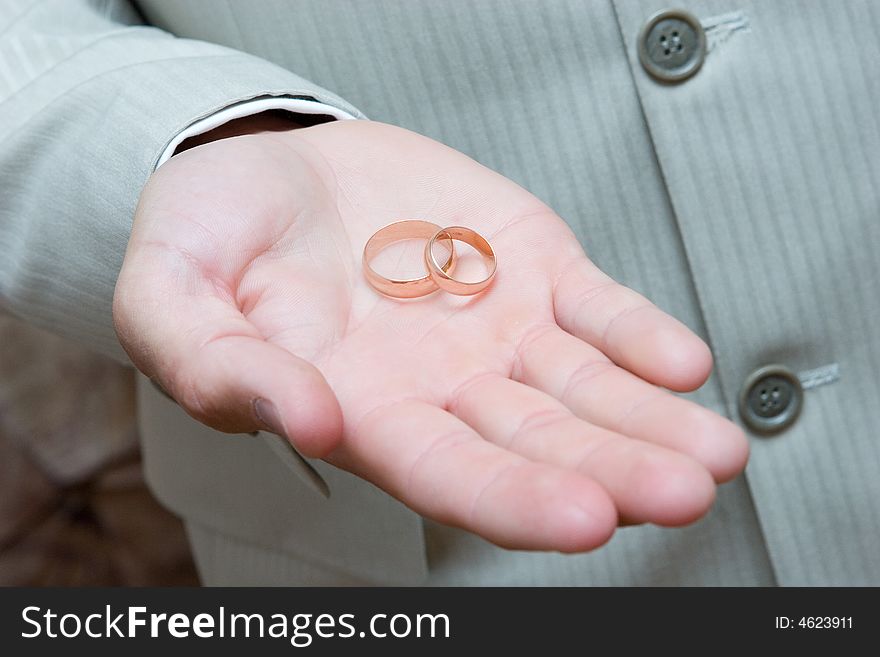 Wedding rings on the hand of the man. Wedding rings on the hand of the man