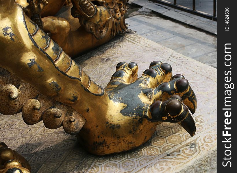 The sculpture of lion in chinese Forbidden City. The sculpture of lion in chinese Forbidden City