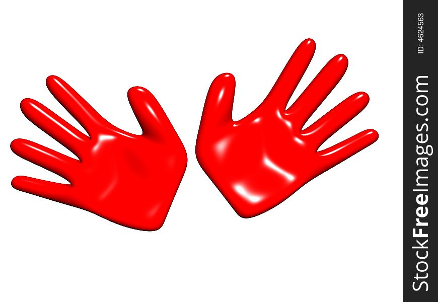 Red hands on a white background
