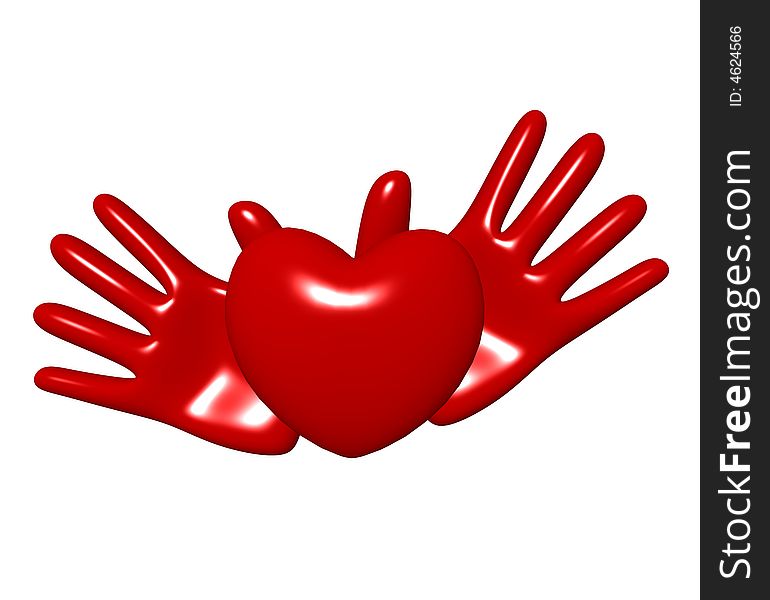 Red hands hold ÑÑ€Ð´Ñ†Ðµ on a white background. Red hands hold ÑÑ€Ð´Ñ†Ðµ on a white background