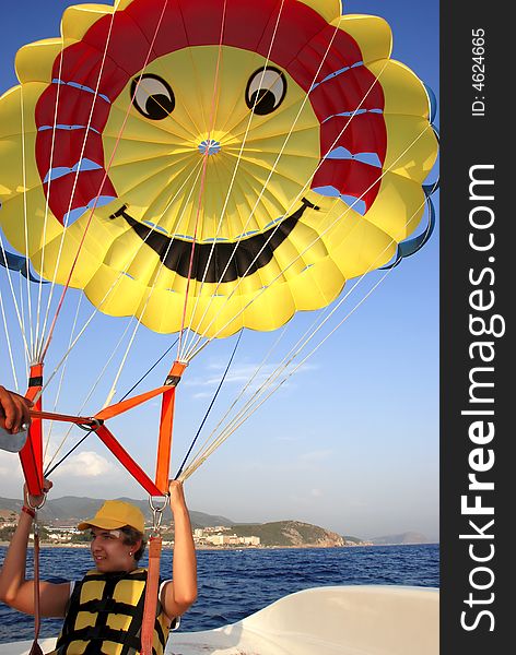 Parasailing on the sea in summer